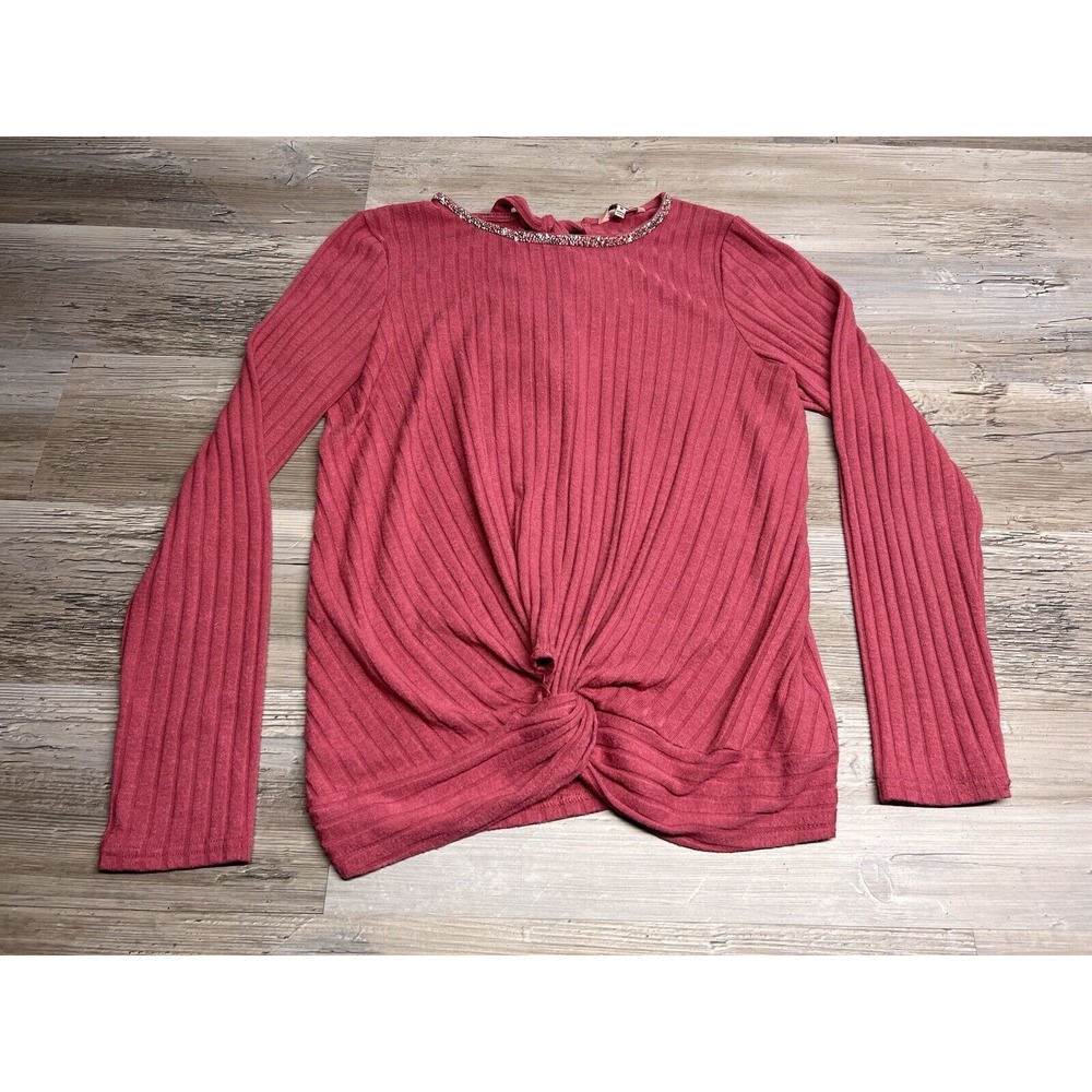 Y2K Juicy Couture Ribbed Knit Top Rhinestone Neck Twist Knot Hem Womens M